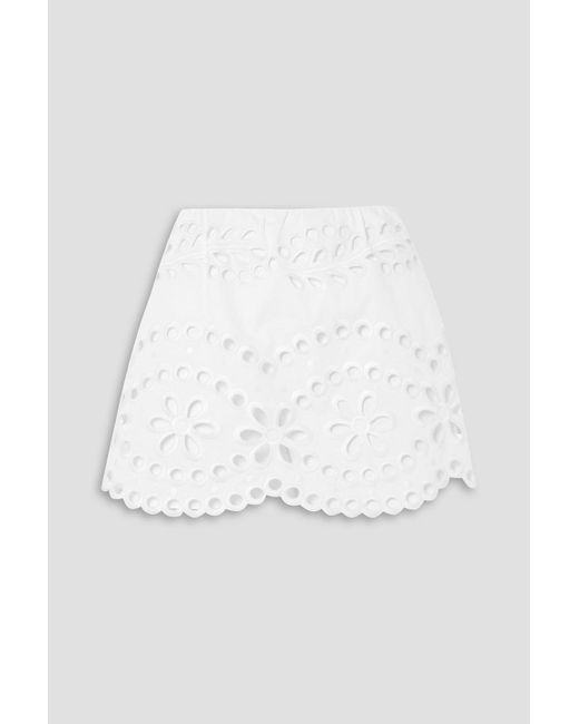 RED Valentino White Layered Broderie Anglaise Cotton Shorts