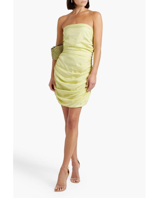 Bondi Born Yellow Rushi trägerloses minikleid aus faille aus einer seidenmischung mit raffungen