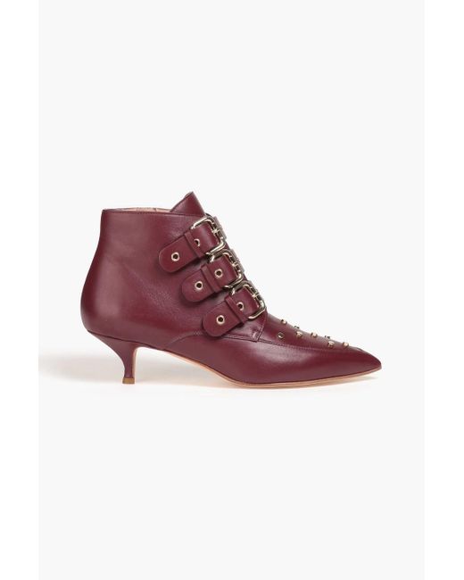 Red(v) Red Studded Leather Ankle Boots