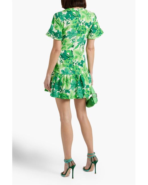 Rebecca Vallance Green Marguerita Cutout Floral-print Linen-blend Mini Dress
