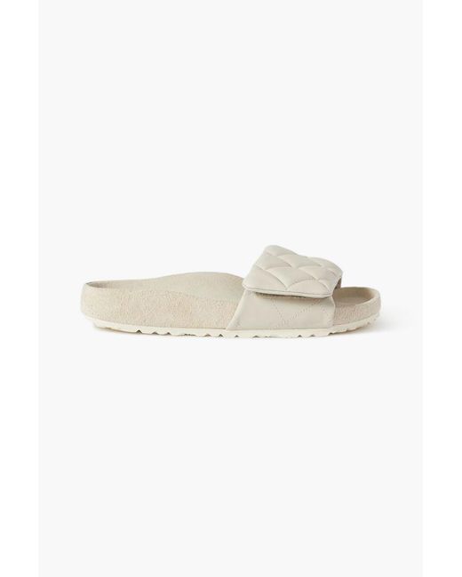 Birkenstock White Sylt Suede-Trimmed Quilted Leather Slides
