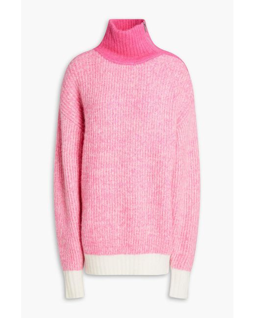 Ganni Pink Mélange Wool-blend Turtleneck Sweater