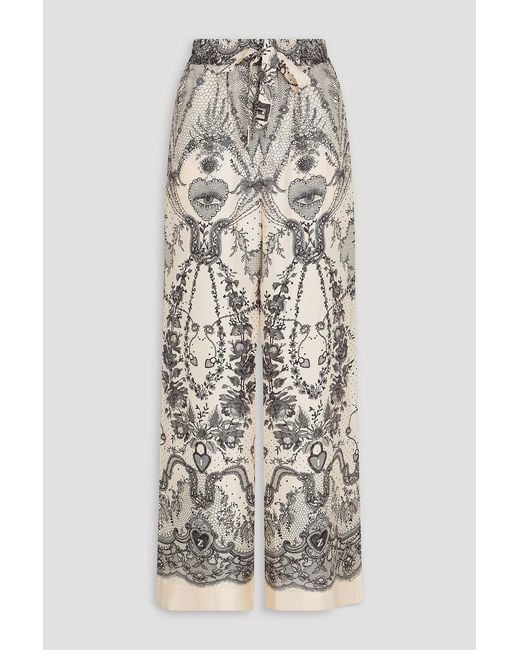 Zimmermann Gray Printed Silk-Twill Wide-Leg Pants