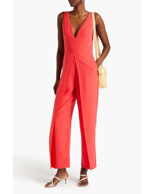 Emporio Armani Red Pleated Crepe Jumpsuit