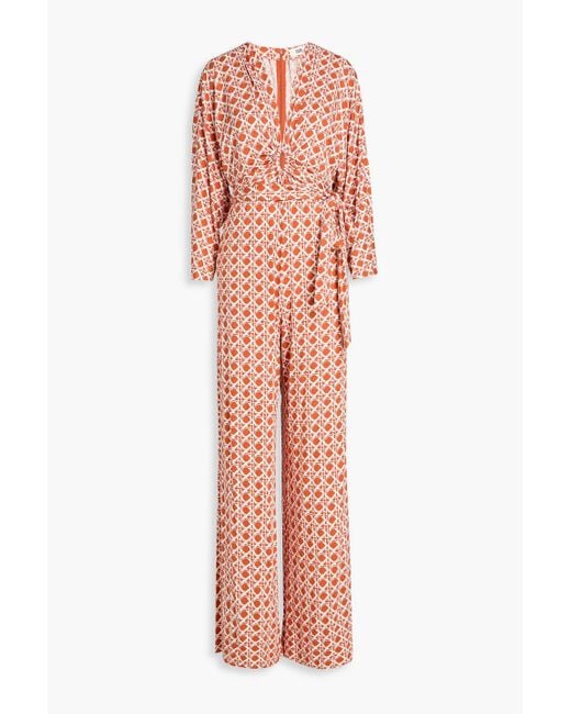 Diane von Furstenberg Pink Aurelia Ruched Printed Jersey Wide-leg Jumpsuit