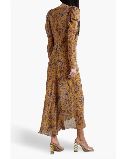 Veronica Beard Natural Ferrara Ruched Printed Silk-crepe Midi Dress
