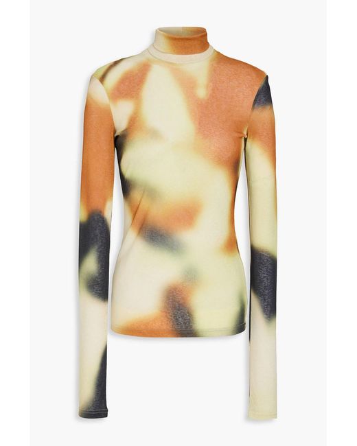 Nanushka Yellow Harri Tie-dyed Slub Jersey Turtleneck Top