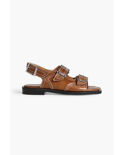 Ganni Brown Leather Slingback Sandals