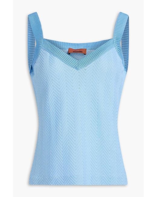 Missoni Blue Crochet-Knit Cotton-Blend Top