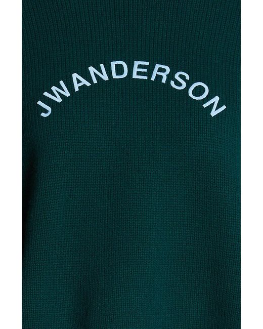J.W. Anderson Green Cropped Embroidered Wool And Cashmere-blend Sweater