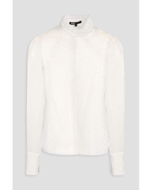 Maje White Embroidered Cotton-blend Organza Shirt