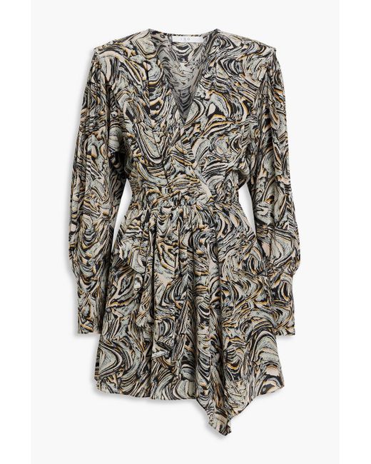 IRO Gray Flamen drapiertes minikleid aus crêpe de chine aus seide mit print