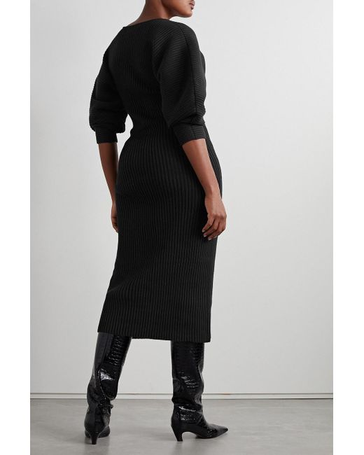 Mara Hoffman Black Marilyn Ribbed Cotton Midi Dress