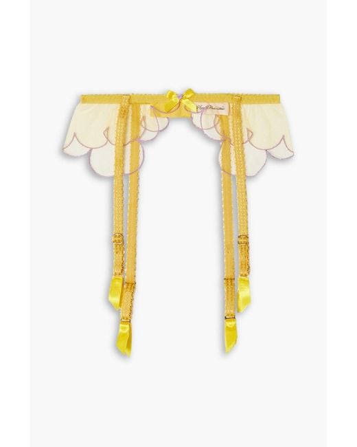 Agent Provocateur Yellow Lorna Bow-embellished Embroidered Tulle Suspender Belt