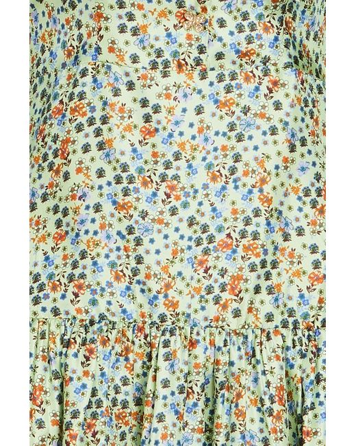 Sandro Green Floral-print Silk-twill Mini Dress