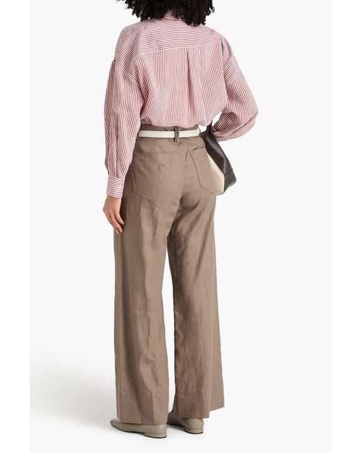 Brunello Cucinelli Pink Striped Linen And Silk-Blend Shirt