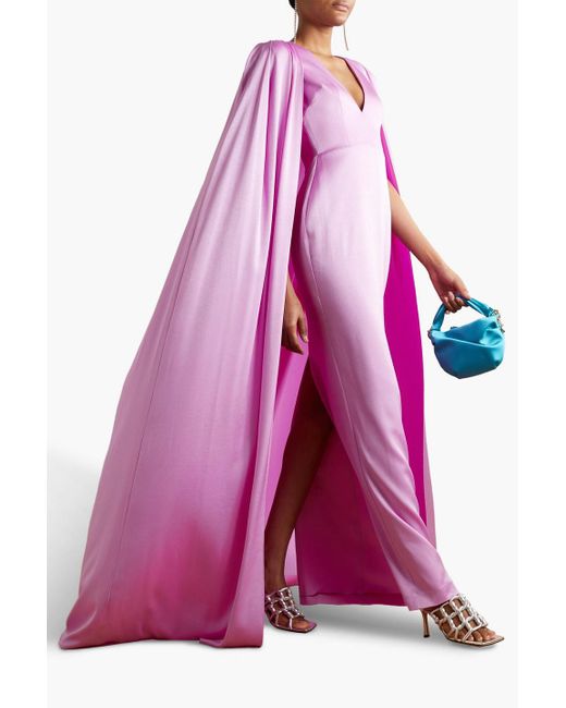 Alex Perry Pink Hudson Robe Aus Glänzendem Crêpe Mit Cape-effekt