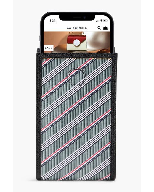 Thom Browne Striped Coated Canvas Phone Pouch in Black for Men | Lyst