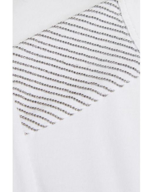 Brunello Cucinelli White Oberteil aus baumwoll-jersey mit zierperlen