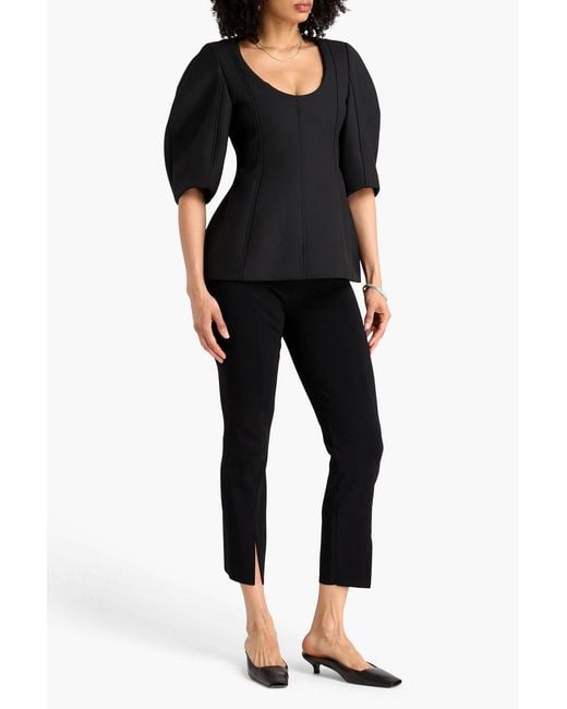 Rohe Black Grain De Poudre Wool-Blend Peplum Top