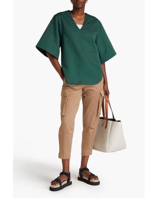 Tibi Green Cotton And Linen-blend Sateen Top