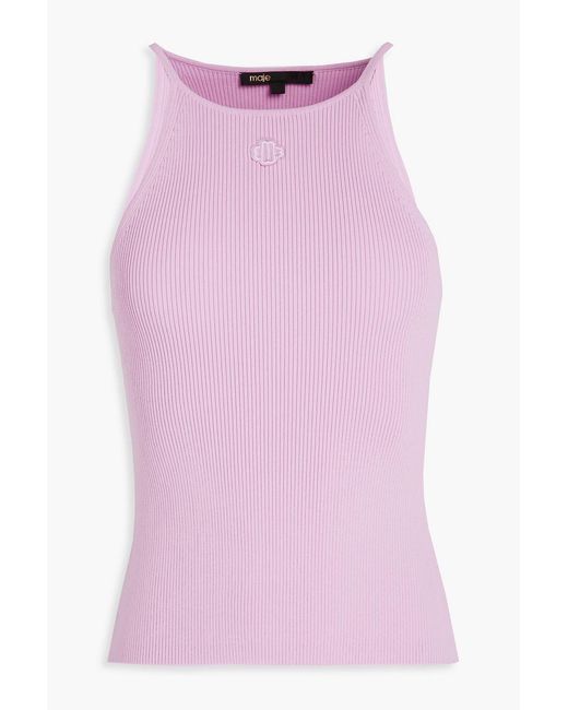 Maje Pink Ribbed-knit Top