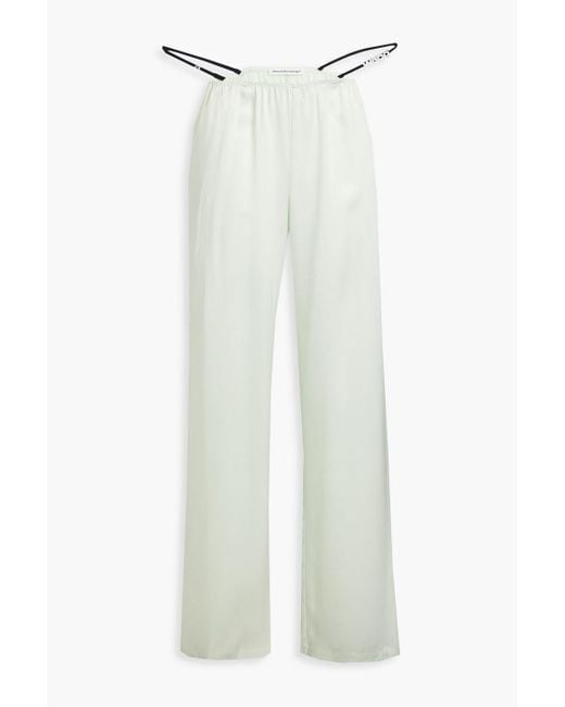 T By Alexander Wang White Embellished Silk-satin Straight-leg Pants