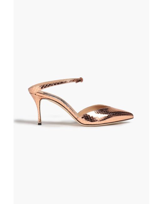 Sergio Rossi Metallic Snake-effect Leather Mules
