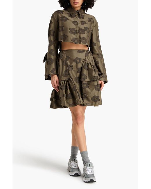 CECILIE BAHNSEN Green Fil Coupé Cotton Mini Skirt