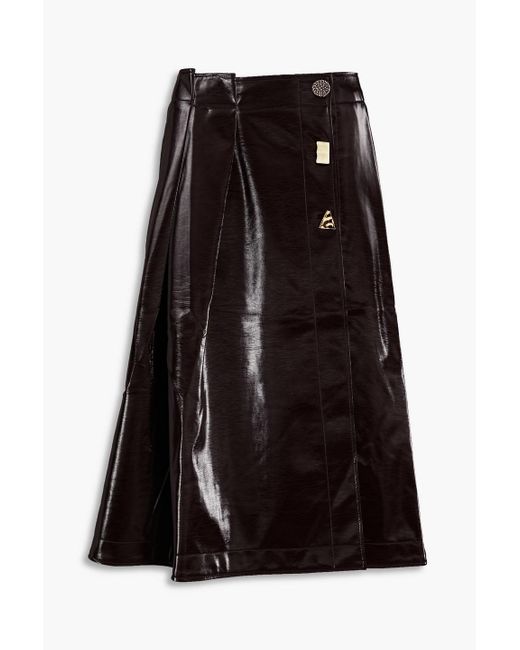 Rejina Pyo Black Carla Pleated Faux Leather Midi Skirt