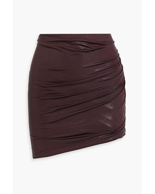 Rick Owens Purple Jade Ruched Coated Stretch-jersey Mini Skirt