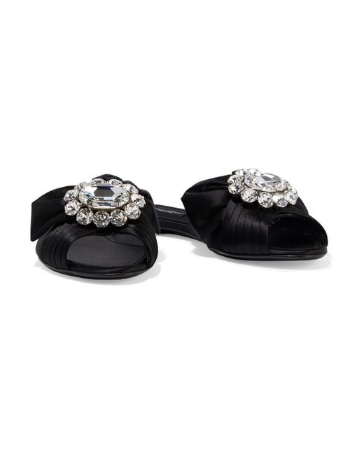 Dolce & Gabbana Black Bianca Embellished Satin Mules