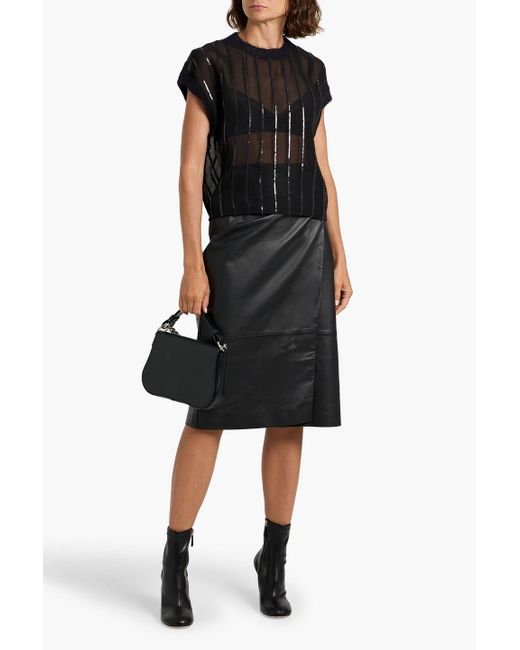 Brunello Cucinelli Black Sequin-Embellished Silk-Organza Top