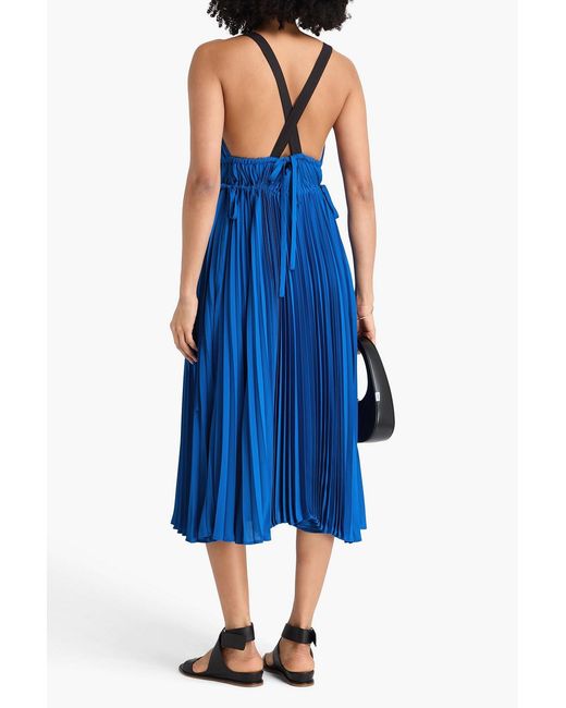 Proenza Schouler Blue Pleated Crepe Midi Dress