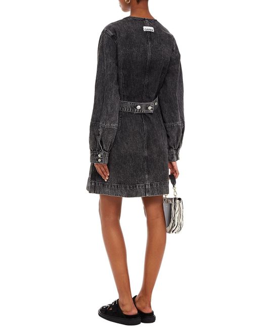 Ganni Acid-wash Denim Mini Wrap Dress Black | Lyst Canada