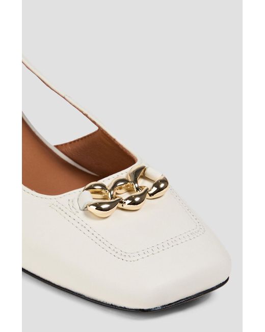 Maje White Chain-embellished Leather Slingback Pumps
