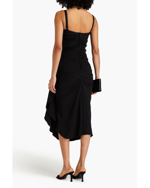 Dolce & Gabbana Black Satin-trimmed Ruched Crepe Midi Dress