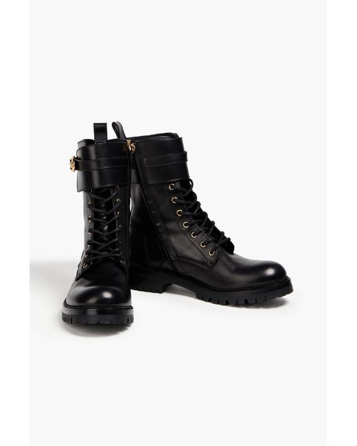 Versace Black Combat boots aus leder mit verzierung