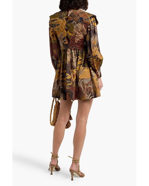 Farm Rio Metallic Quilted Printed Cotton-Poplin Mini Dress