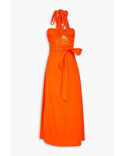 Mara Hoffman Orange Paula Cutout Tm And Linen-blend Midi Dress