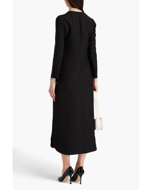 Valentino Garavani Black Printed Wool And Silk-blend Crepe Midi Dress