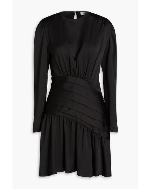 Sandro Black Pleated Satin-twill Mini Dress