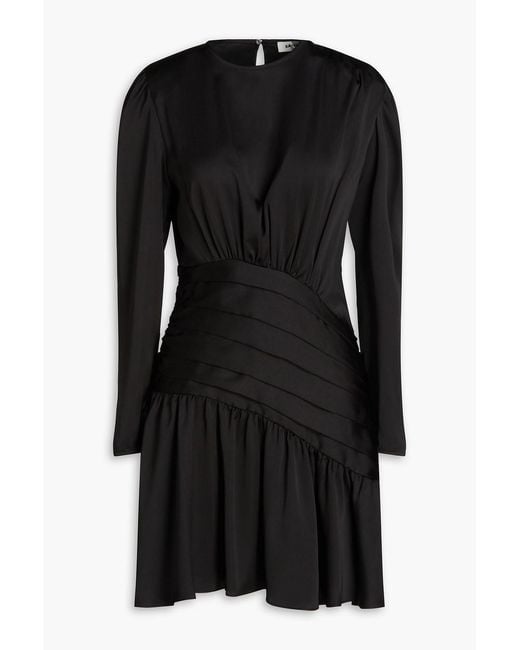 Sandro Black Pleated Satin-twill Mini Dress