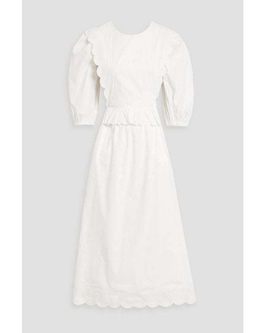 Sea White Apron Cutout Embroidered Cotton-poplin Midi Dress