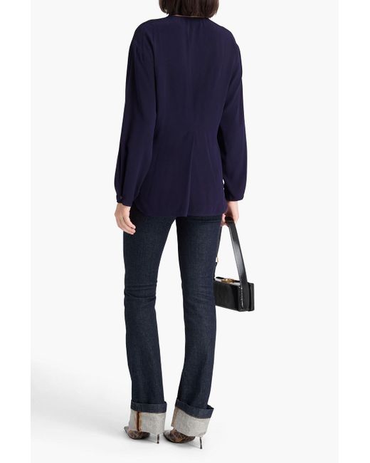 Victoria Beckham Blue Tie-Neck Silk Crepe De Chine Shirt