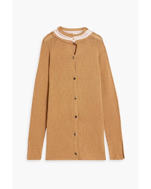 Marni Natural Distressed Cashmere And Wool-blend Cardigan