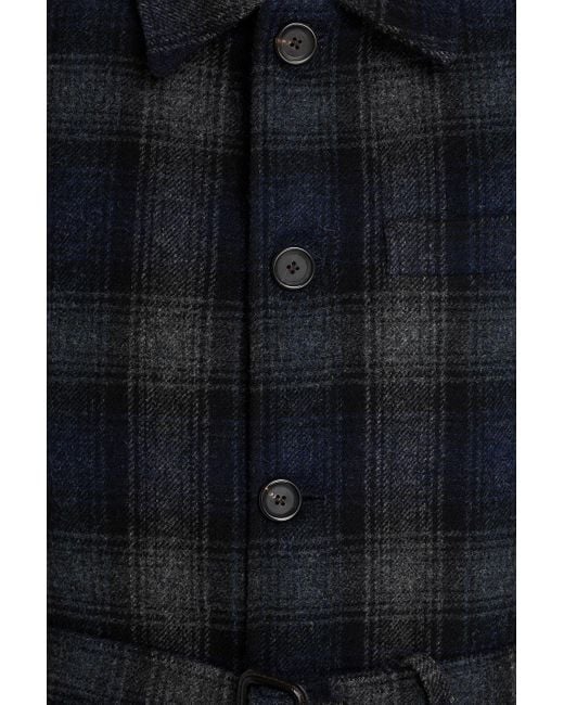 Oliver Spencer Black Belted Checked Wool Coat for men