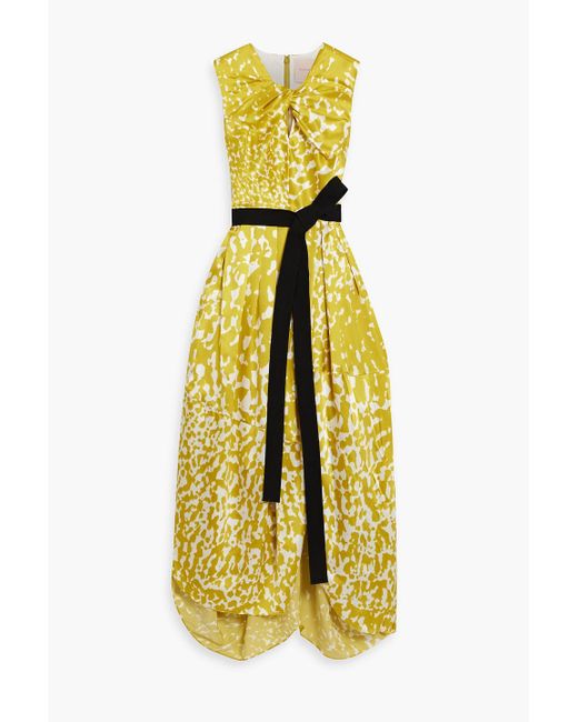 Roksanda Yellow Alana Pleated Printed Silk-satin Midi Dress