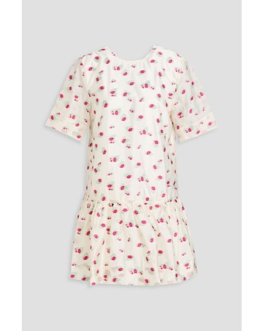 Ganni White Embroidered Organza Mini Dress