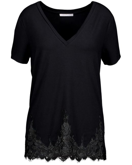 Tart Collections Black Daryl Lace-Trimmed Stretch-Modal Jersey Top